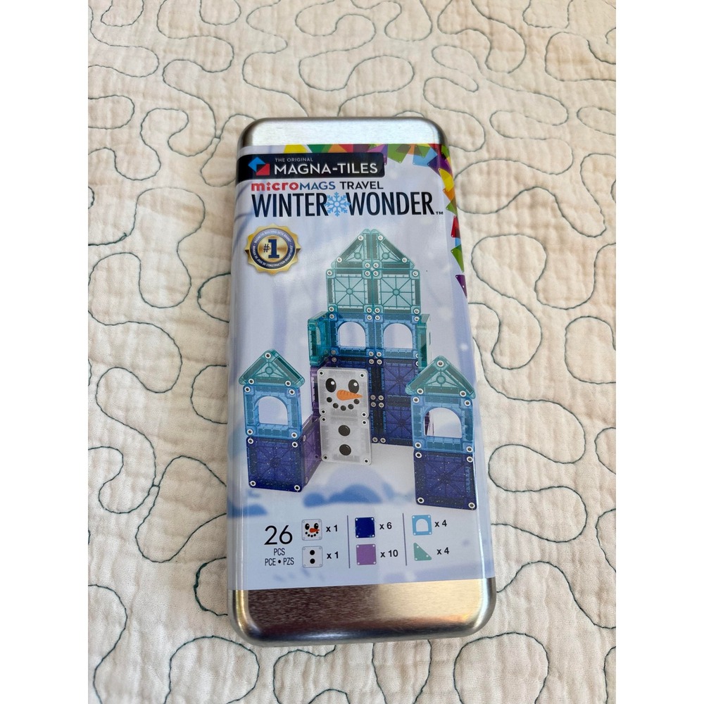Magna-Tiles microMAGS Travel‎ Winter Wonder 26 Piece Magnetic Set in Storage Tin